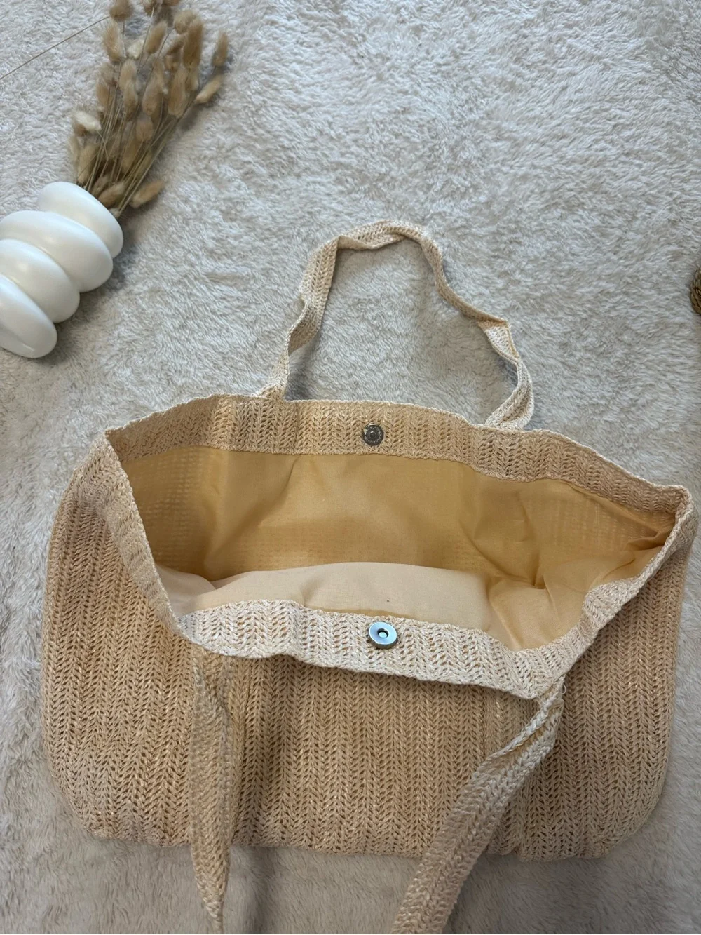 Woven Beach Tote Bag - Beige